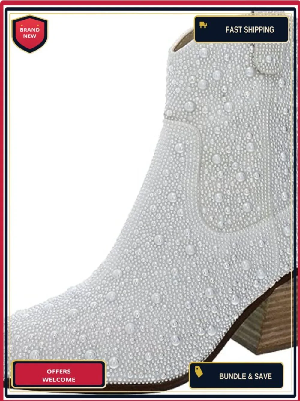 Rhinestone Embellished Western Boots Ankle Booties Side Zip Pointed Toe